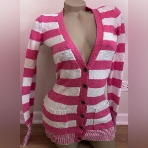PINK Victoria's Secret Bold Pink and White Cardigan XP